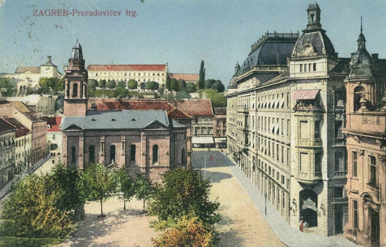 Trg Petra Preradovića oko 1920. godine, razglednica